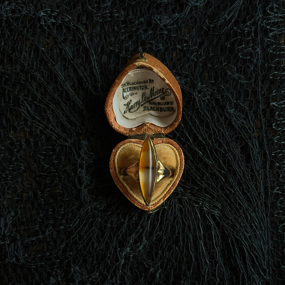 c. 1890s-1900s 14k Gold Banded Agate Ring