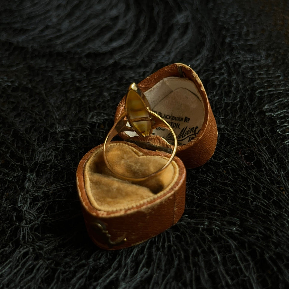 c. 1890s-1900s 14k Gold Banded Agate Ring