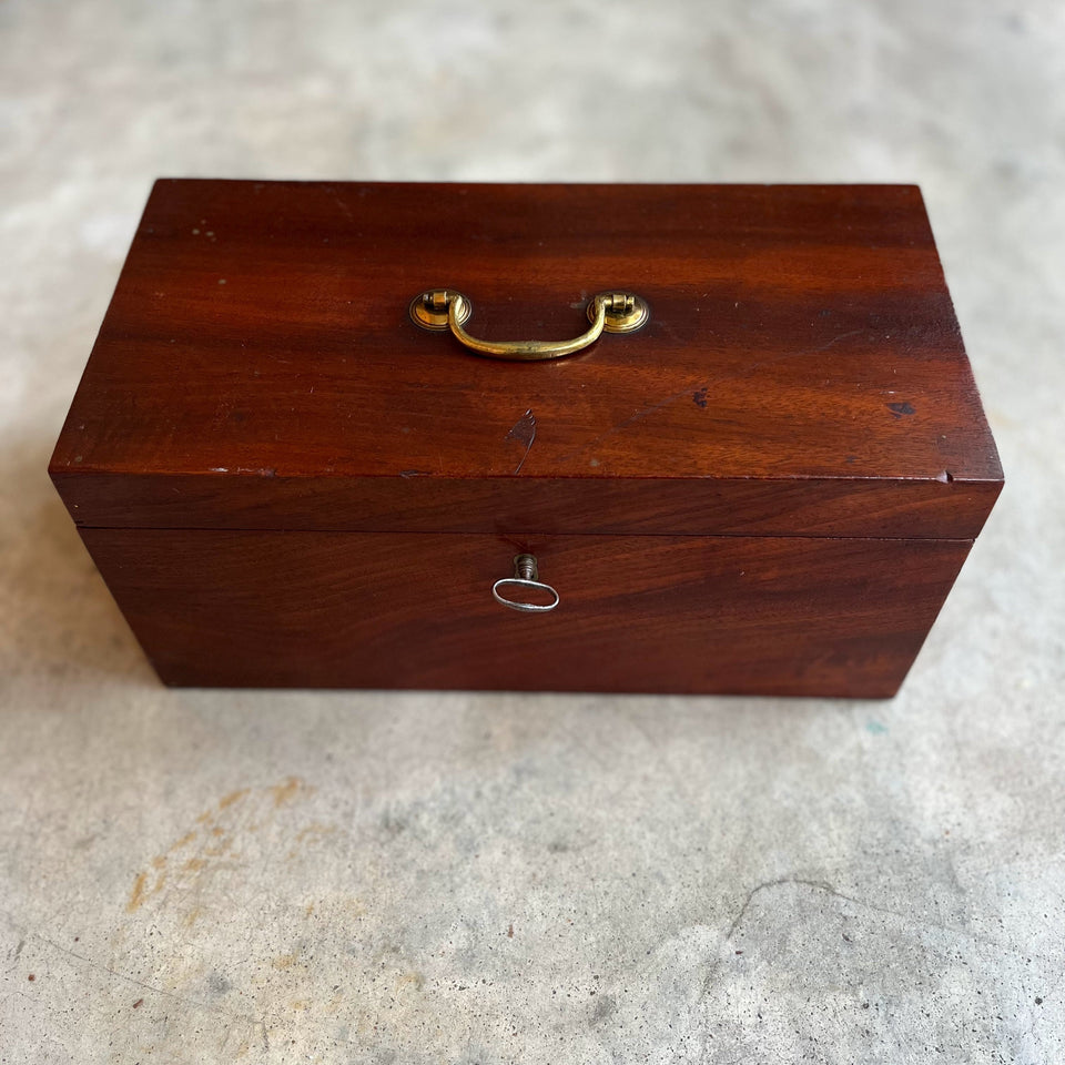 1810s Wooden Jewelry Box with Mirror + Key
