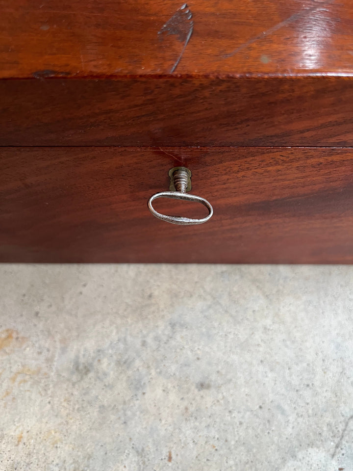 1810s Wooden Jewelry Box with Mirror + Key
