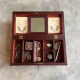 1810s Wooden Jewelry Box with Mirror + Key