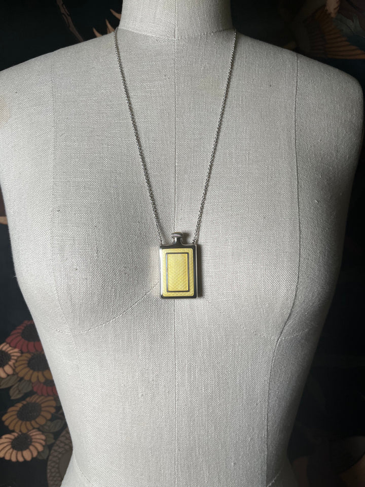 Art Deco Silver Guilloche Enamel Bottle Necklace