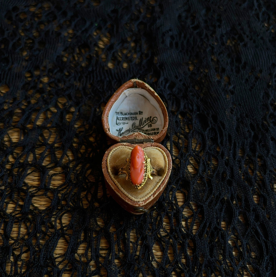 c. 1910s 10k Gold Coral Cameo Ring