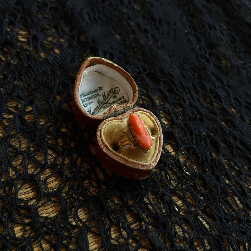 c. 1910s 10k Gold Coral Cameo Ring