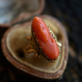 c. 1910s 10k Gold Coral Cameo Ring