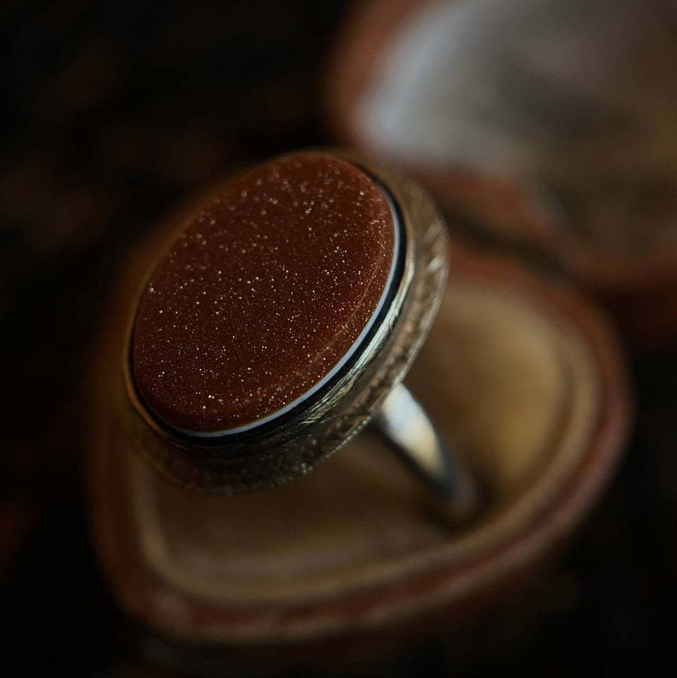 Late 19th-Early 20th c. 14k Gold Goldstone Signet Ring