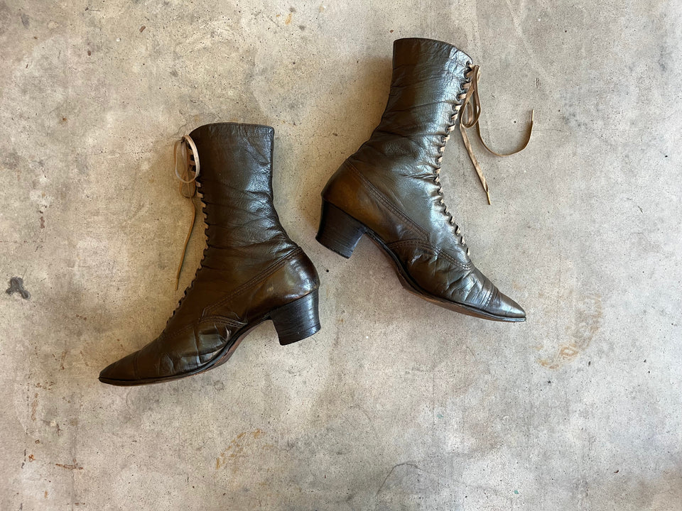 c. 1910s-1920s Brown Boots | Approx Sz 8.5-9
