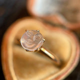 c. 1910s-1920s 9k Gold Moonstone Moon Face Ring