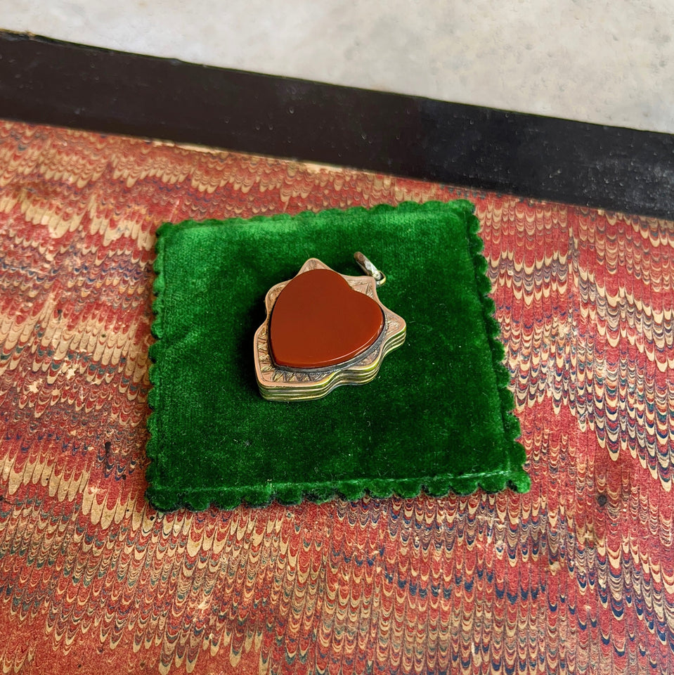Mid-Late 19th c. Gilt Silver Carnelian Heart Locket