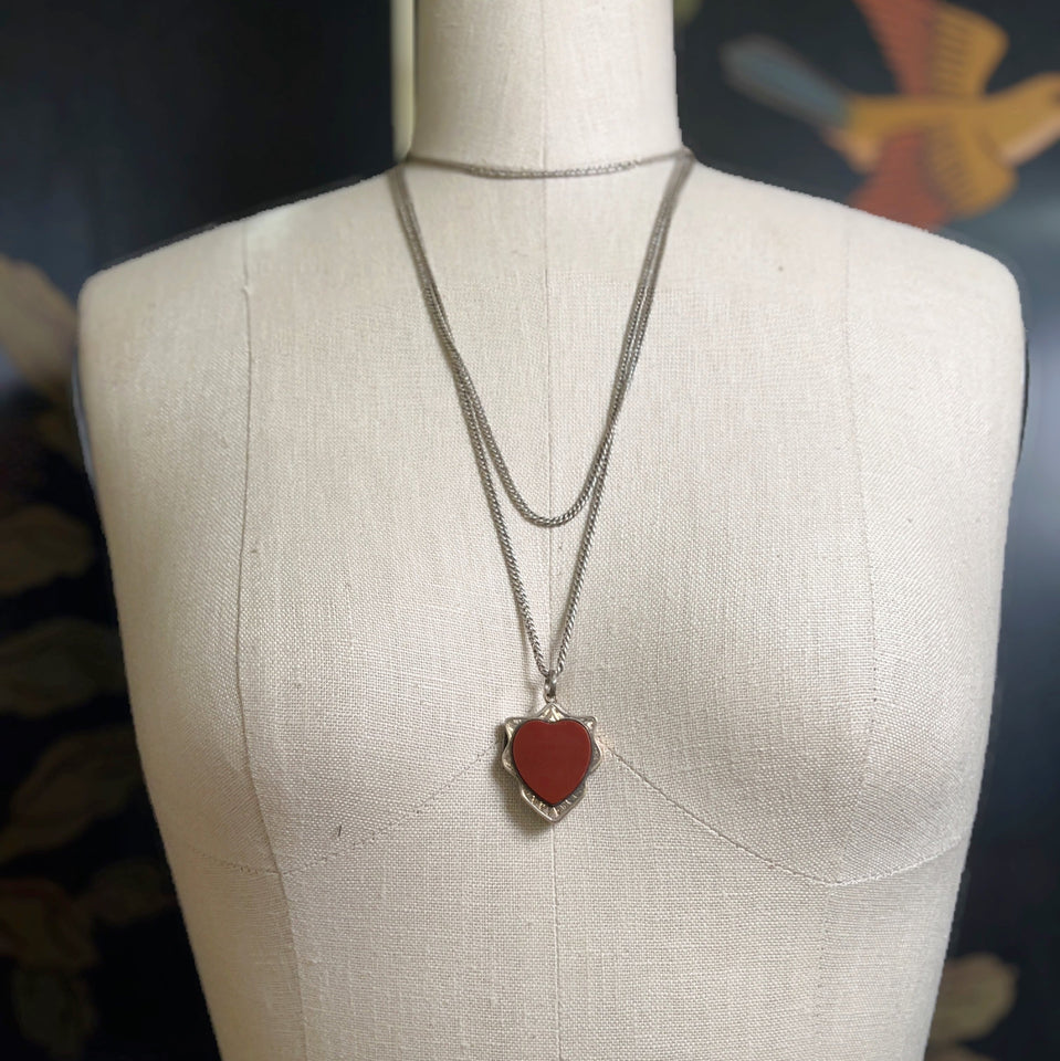 Mid-Late 19th c. Gilt Silver Carnelian Heart Locket