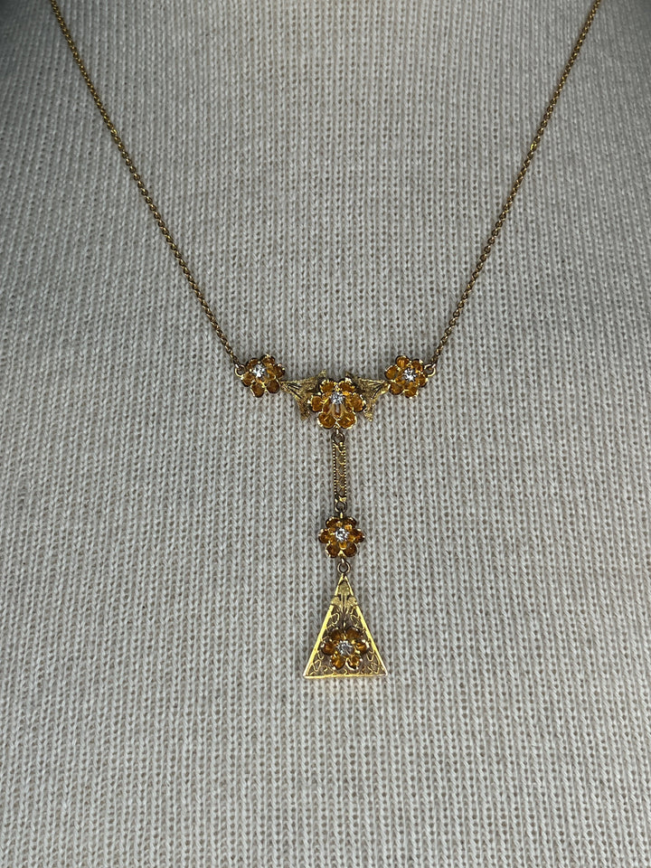 c. 1910s 10k Gold Diamond Lavalier Necklace
