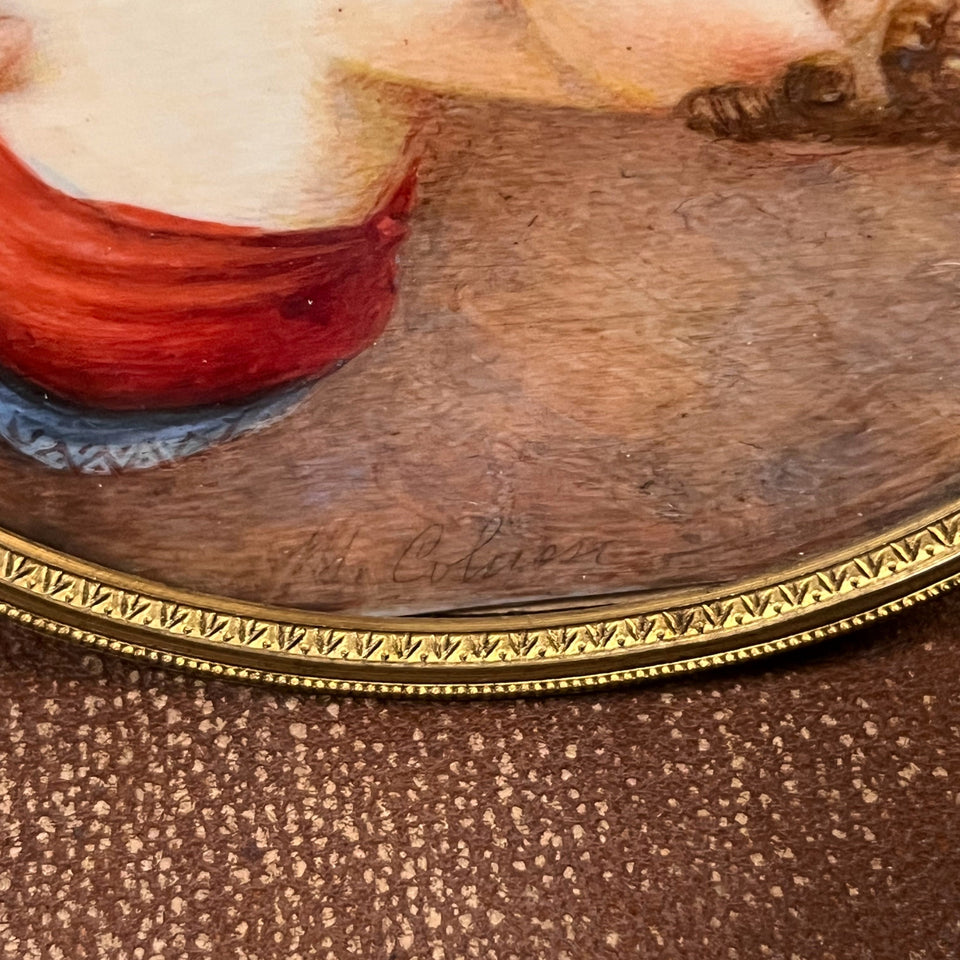 c. 19th Century Portrait Miniature | Lady in Red | Signed