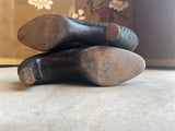 c. 1920s-1930s Black Silk Beaded Pumps | Approx Sz. 5