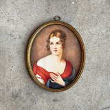 c. 19th Century Portrait Miniature | Lady in Red | Signed