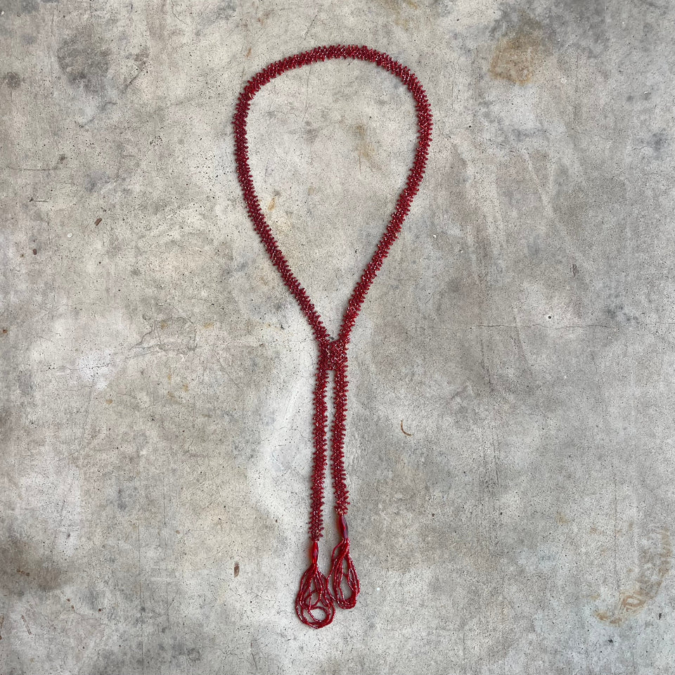 c. 1920s Red Beaded Tassel Necklace