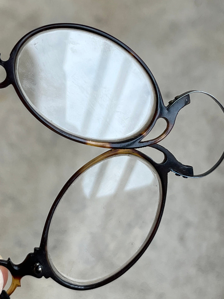 c. 1880s-1890s Tortoise Shell Pince Nez with Cord + Case
