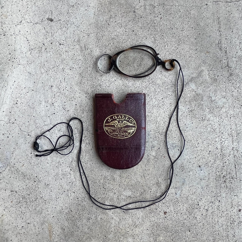 c. 1880s-1890s Tortoise Shell Pince Nez with Cord + Case