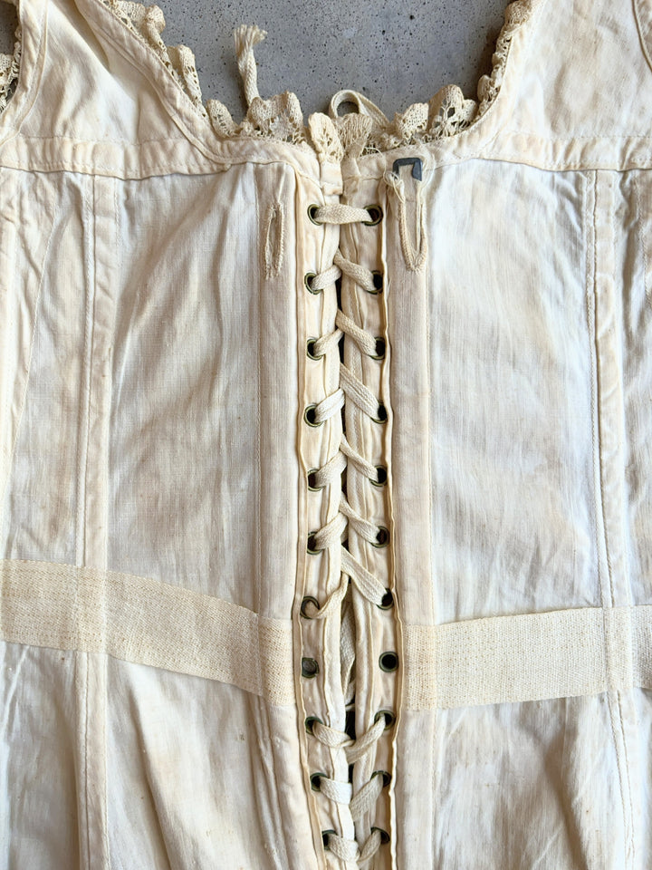 c. 1890s-1900s "Double V Waist" Front Button Corset
