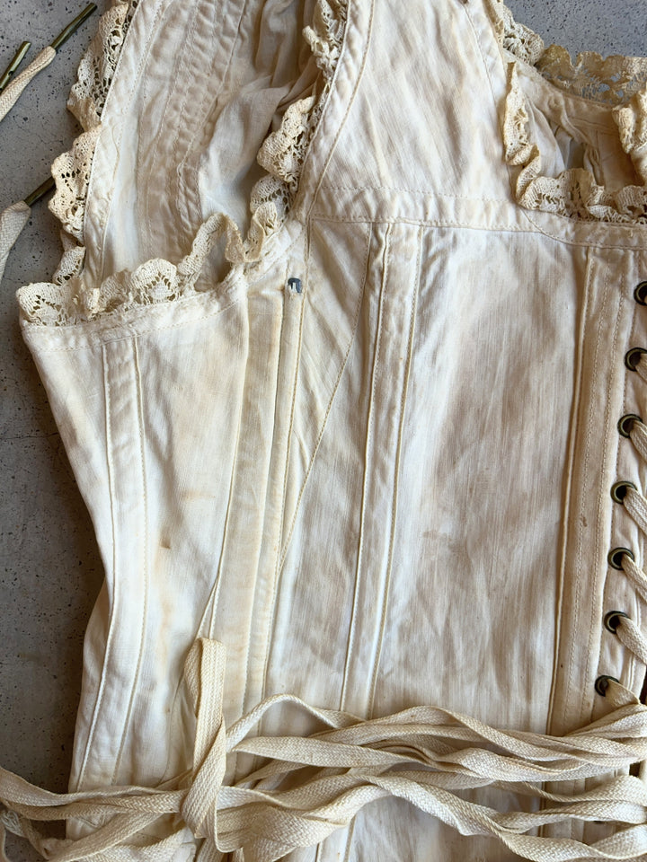 c. 1890s-1900s "Double V Waist" Front Button Corset