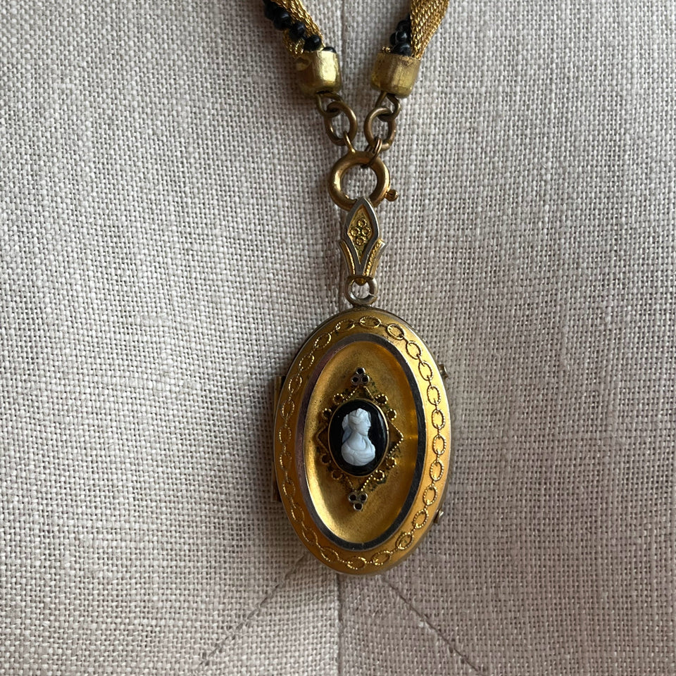 c. 1880s Hardstone Cameo Locket w/ Photo + Hair