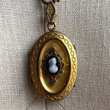 c. 1880s Hardstone Cameo Locket w/ Photo + Hair