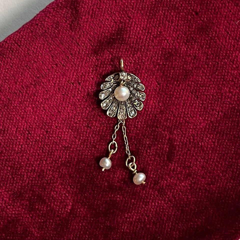 c. 1890s-1900s 18k Gold + Diamond Shell Pendant
