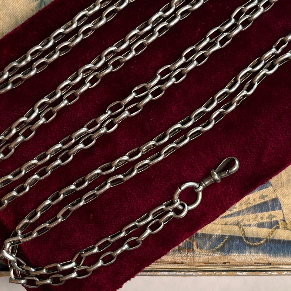 19th c. Silver Muff / Long Guard Chain