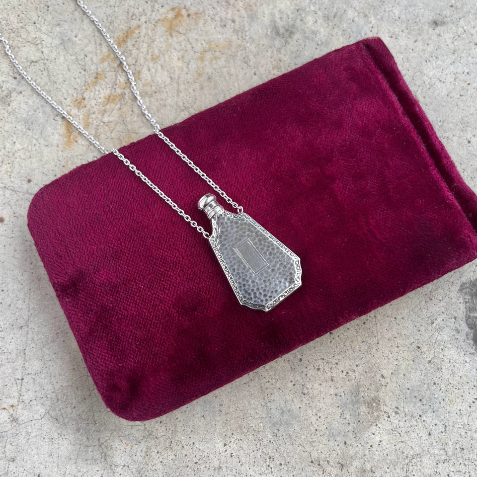 Art Deco Sterling Silver Perfume Bottle Necklace | 18" Chain