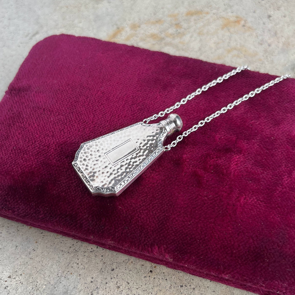 Art Deco Sterling Silver Perfume Bottle Necklace | 18" Chain