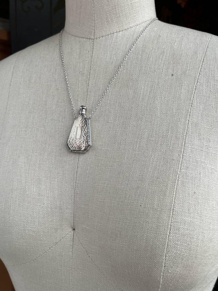 Art Deco Sterling Silver Perfume Bottle Necklace | 18" Chain