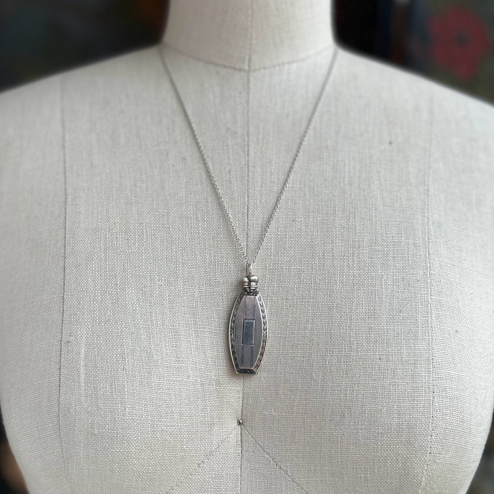 Art Deco Sterling Silver Perfume Bottle Necklace | 20" Chain