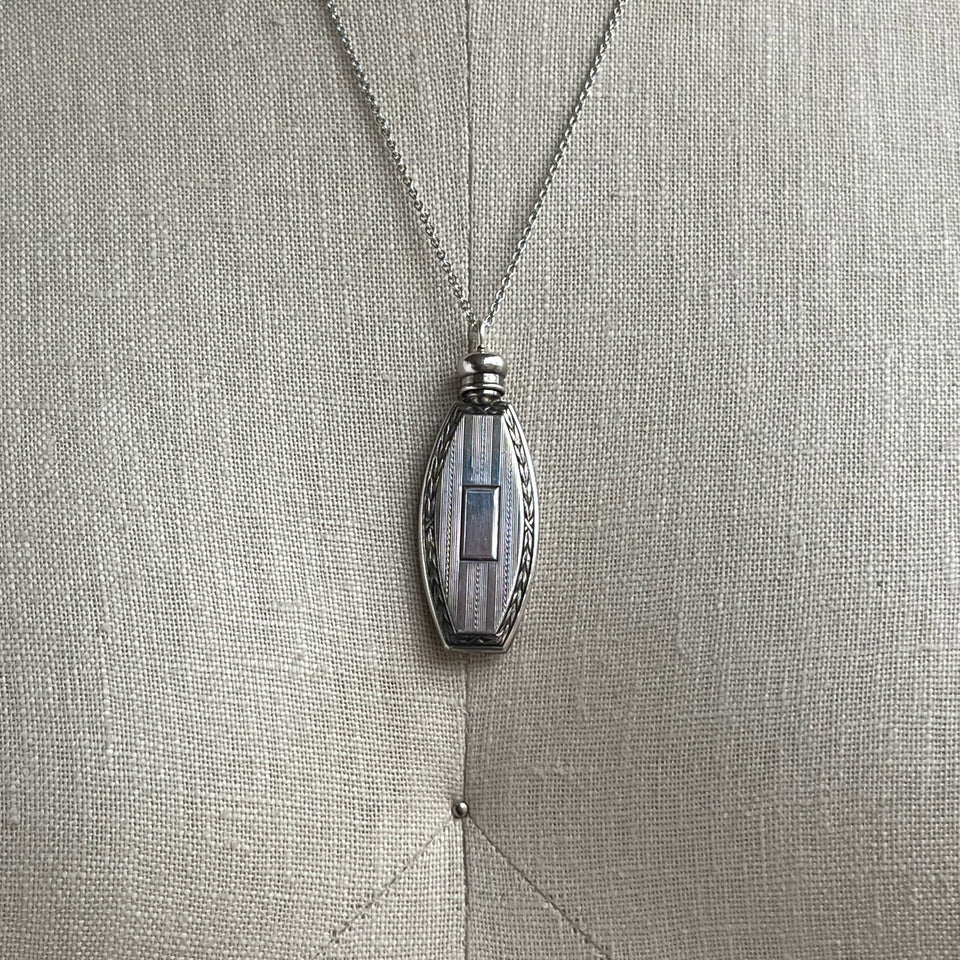Art Deco Sterling Silver Perfume Bottle Necklace | 20" Chain