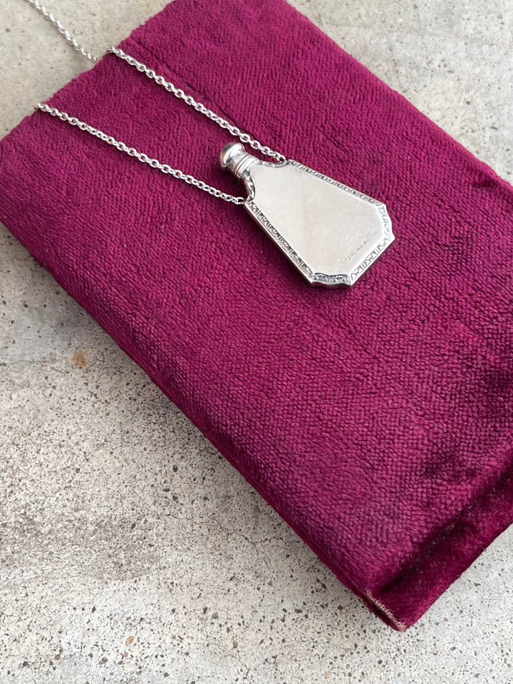 Art Deco Sterling Silver Perfume Bottle Necklace | 18" Chain