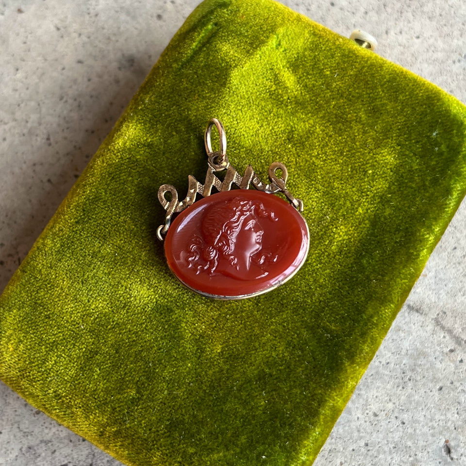 Turn of the Century Carnelian Glass Cameo Fob Pendant