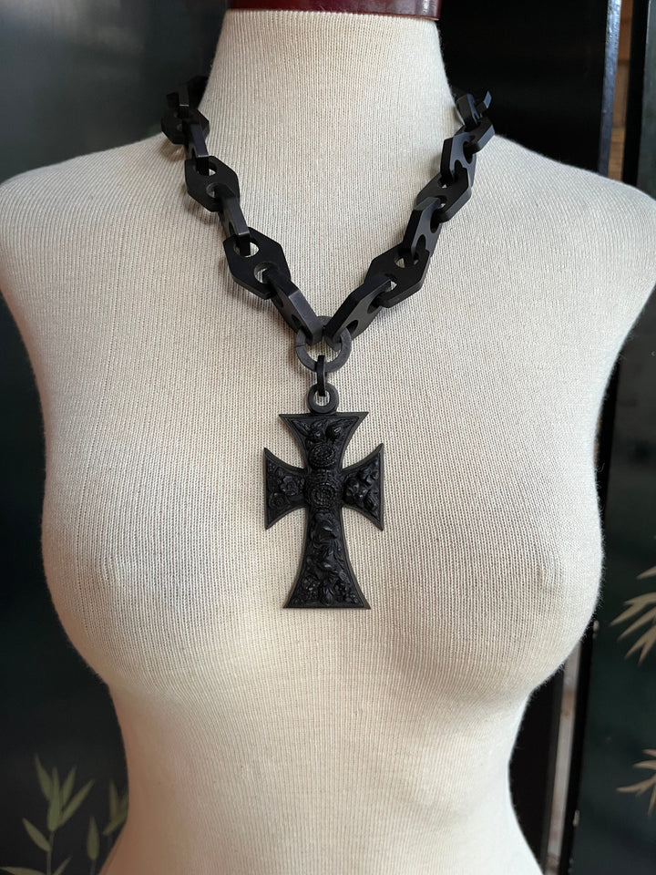 RESERVED | 19th c. Vulcanite Cross Necklace