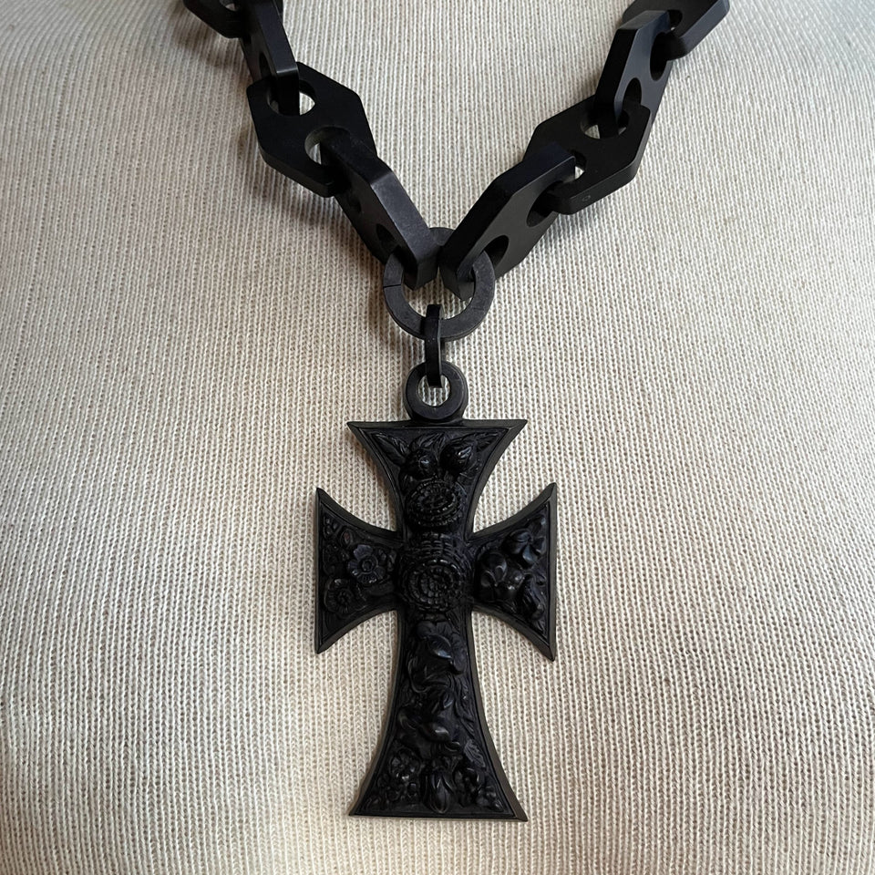RESERVED | 19th c. Vulcanite Cross Necklace