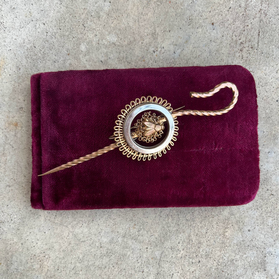 19th c. Large Shepherd's Crook + Fly Brooch