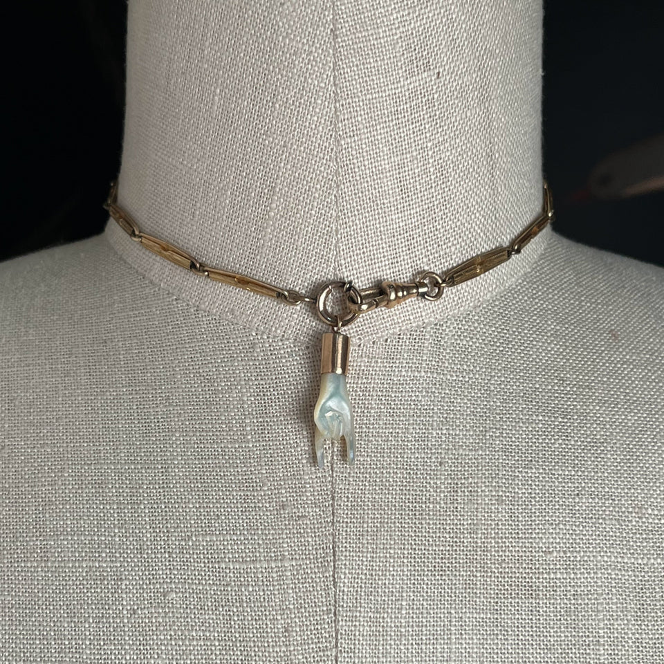 19th c. Mano Cornuto Mother of Pearl Pendant