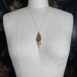 c. 1870s-1880s Rose of Sharon 14k Gold Amethyst Diamond Pendant
