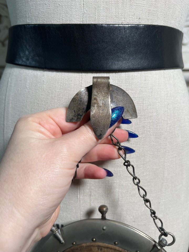 c. 1900 Cut Steel Beaded Snake Chatelaine Purse