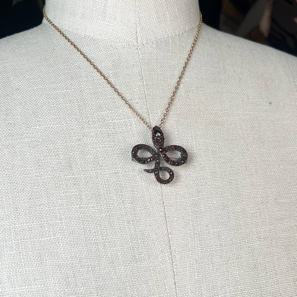 c. 1890s-1900s Garnet Snake Brooch