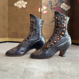 c. 1910s Studded Leather Cutout Boots