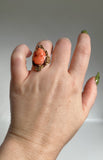 c. 1910s Coral Cameo 12k Gold Diamond Ring