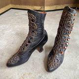 c. 1910s Studded Leather Cutout Boots