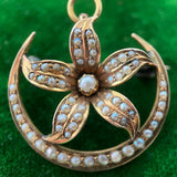 Early 20th c. 14k Gold Moon Flower Brooch + Pendant