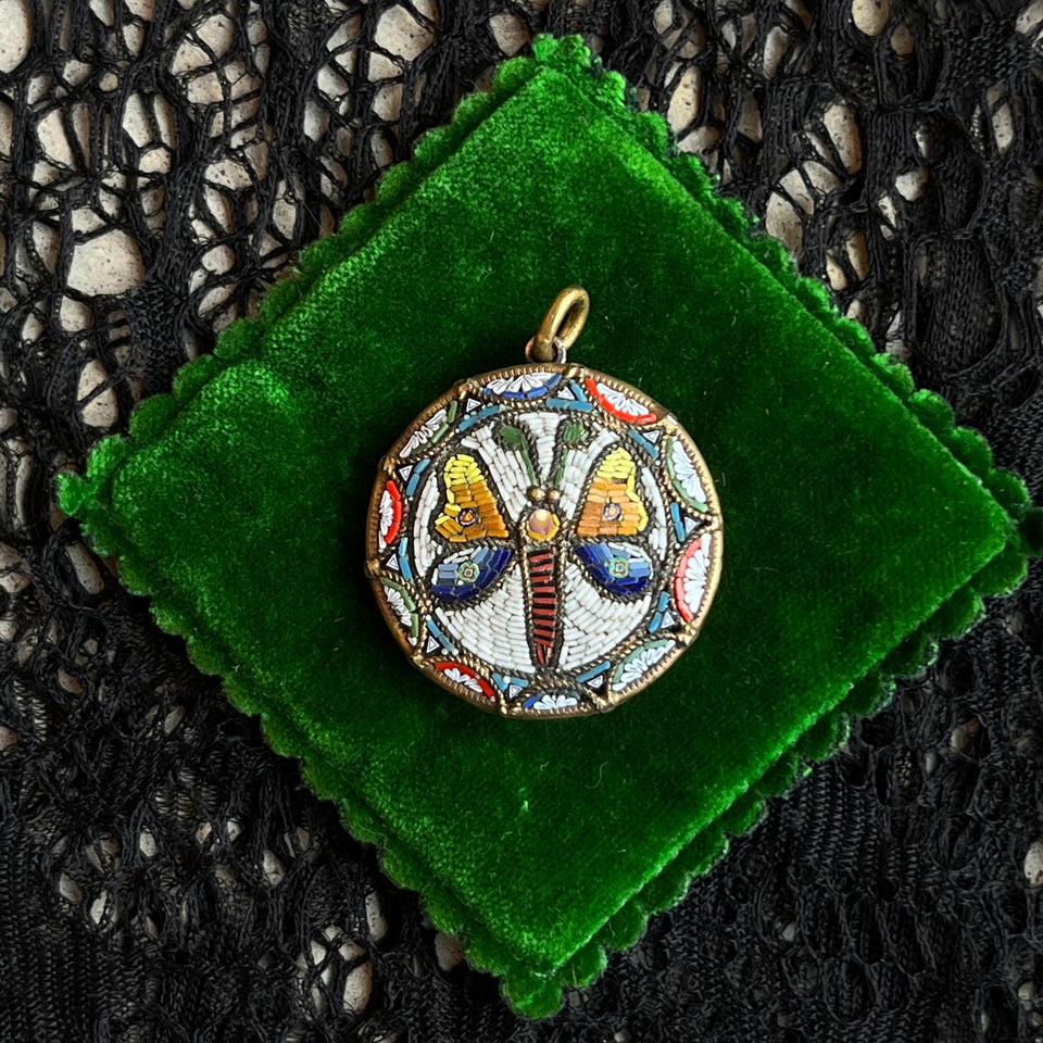 c. 1890s-1900s Large Moth Micromosaic Pendant