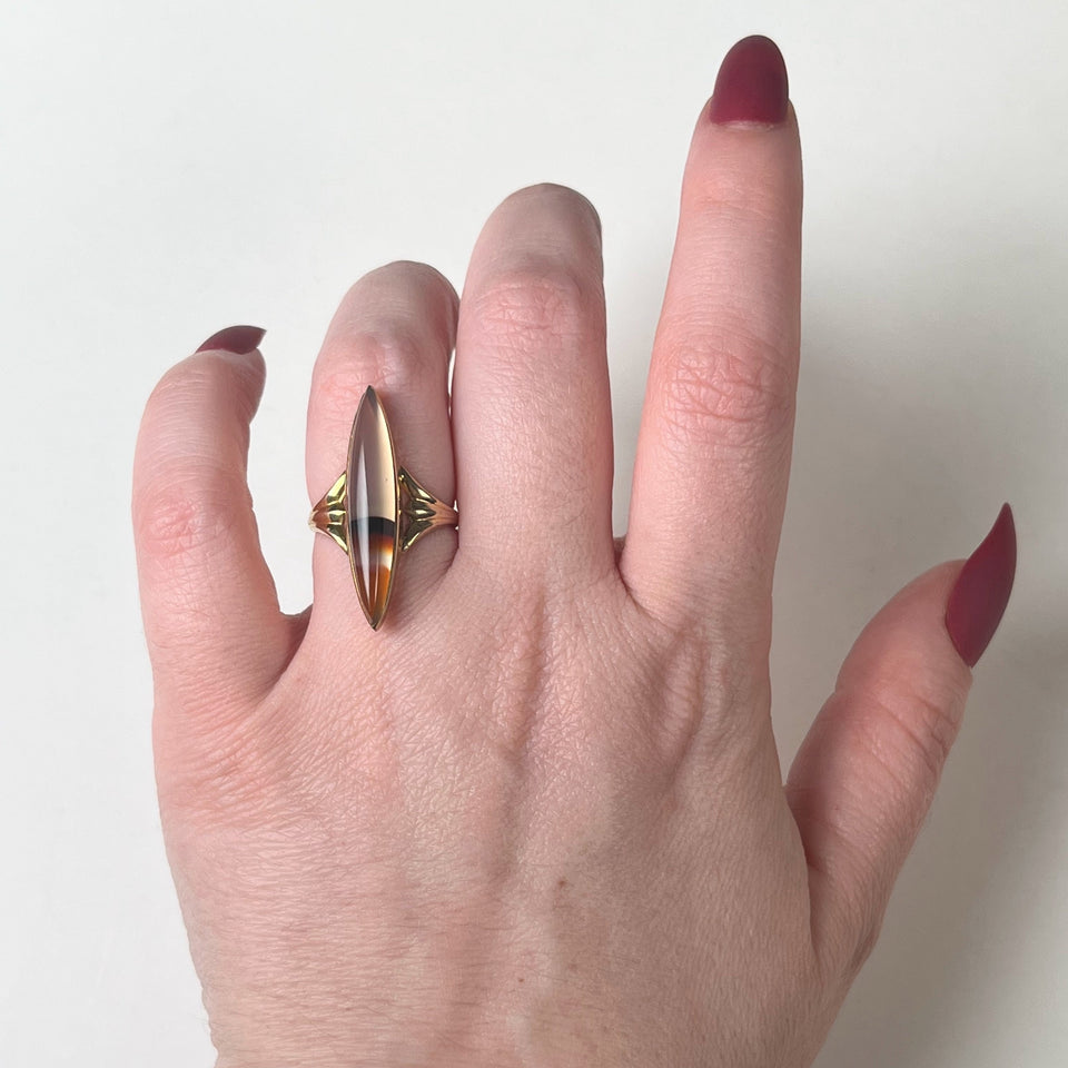 Late 19th c. 10-12k Gold Agate Ring | Sz 6