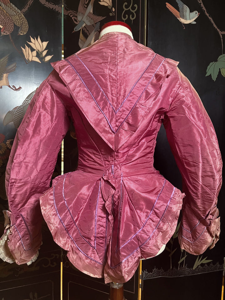 c. Late 1860s-Early 1870s Pink + Purple Silk Bodice