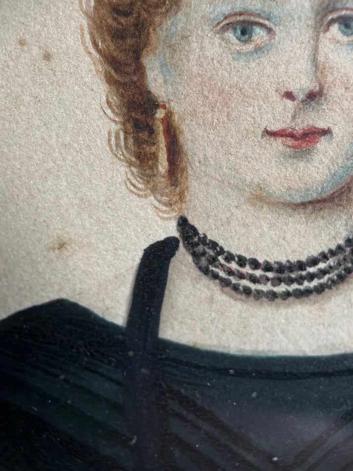 1830s Framed Miniature Portrait Painting | Signed J. Wood 1832