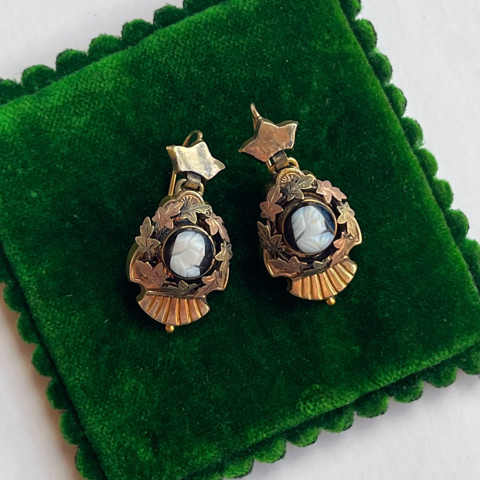 c. 1880s Gold Filled Hardstone Cameo Earrings